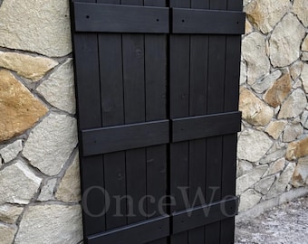 Classic cedar shutters, 4 board 3 batten shutters, farmhouse style shutters, French country shutters, French blue shutters, black shutters