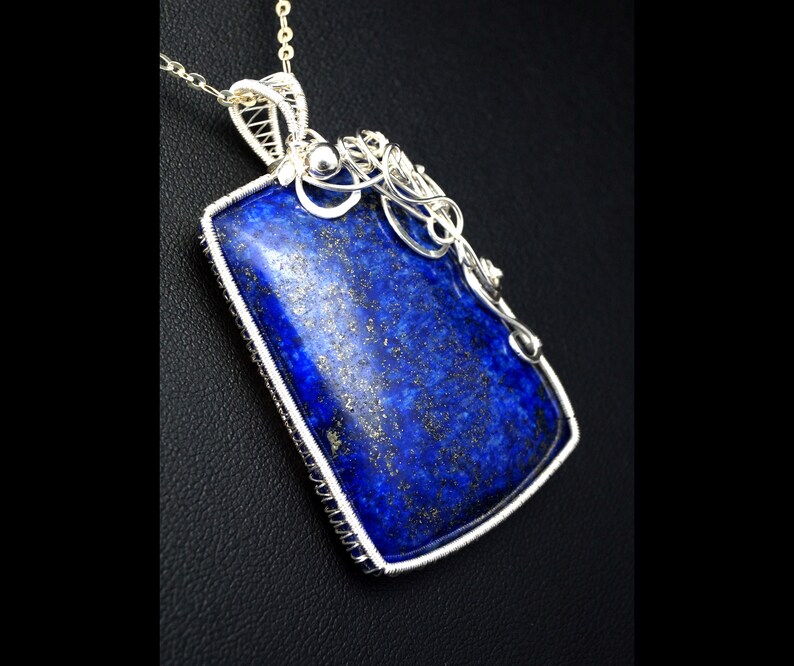 Lapis Lazuli pendant wrapped in Sterling Silver wire gift for her gift for mom perfect present unique artisan handcrafted jewelry for women