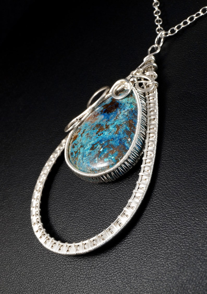 wire wrapped artisan handcrafted jewelry for women Sterling Silver pendant with natural Azurite gift for her gift for mom perfect present