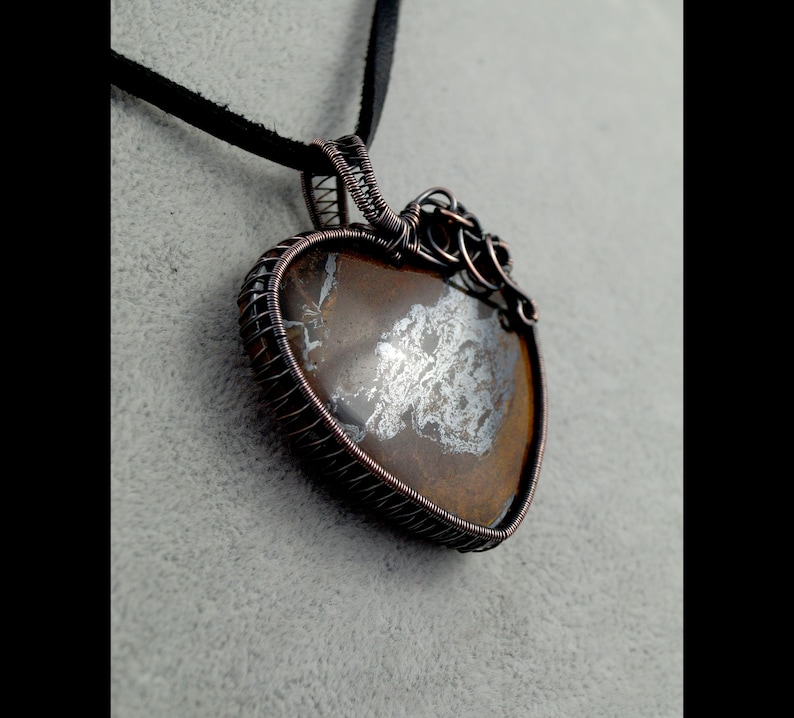 artisan handcrafted Oxidized copper pendant with Iron Tiger/'s Eye gift for her gift for mom perfect present wire wrapped heart handmade