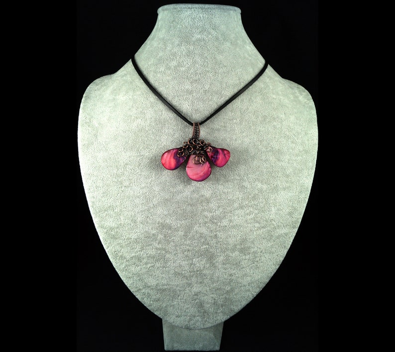 gift for mom present handcrafted handmade Patinated copper necklace with pink Nacre shell gift for her gift for women