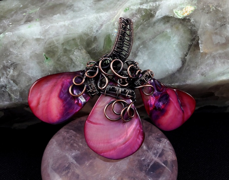 gift for mom present handcrafted handmade Patinated copper necklace with pink Nacre shell gift for her gift for women