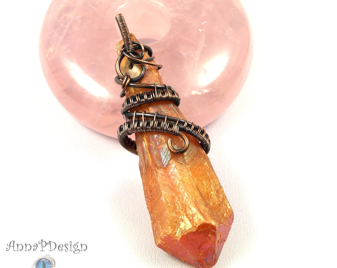 Titanium Quartz Pendant Wrapped in Copper Wire Gift for Her Etsy