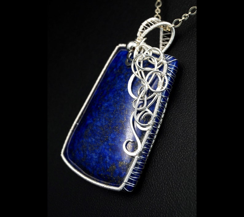 Lapis Lazuli pendant wrapped in Sterling Silver wire gift for her gift for mom perfect present unique artisan handcrafted jewelry for women