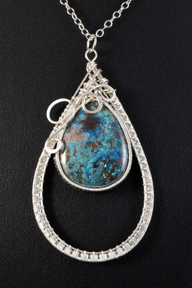 wire wrapped artisan handcrafted jewelry for women Sterling Silver pendant with natural Azurite gift for her gift for mom perfect present