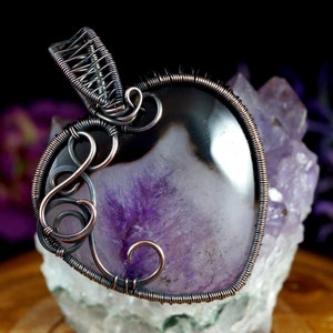 Pendentif avec Agate, en forme d&#39;hérane, cadeau pour son cadeau pour maman, fil de cuivre patiné, avec bracelet en cuir, bijoux pour femmes, cadeau pour elle