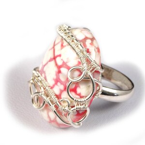 Sterling Silver ring with Dragon Vein Agate gift for her gift for mom jewellery for women, red and white agate ring, ring size 6 - 7.5 US