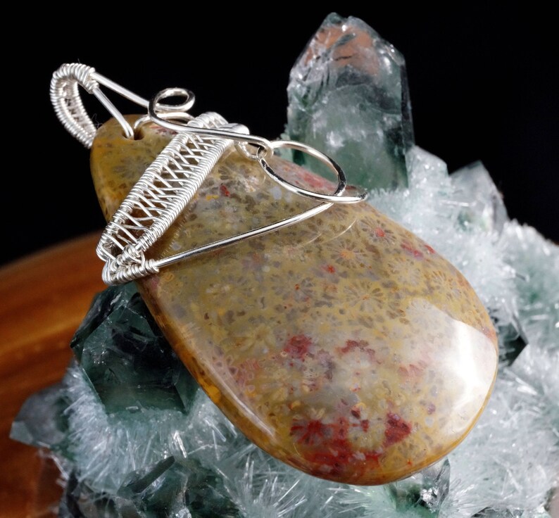 Sterling silver pendant with Coral Fossil gift for her gift Etsy