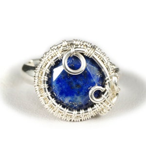 Sterling Silver ring with Lapis Lazuli gift for her gift for mom, perfect present wire wrapped artisan jewellery for women, ring size 6.5 US
