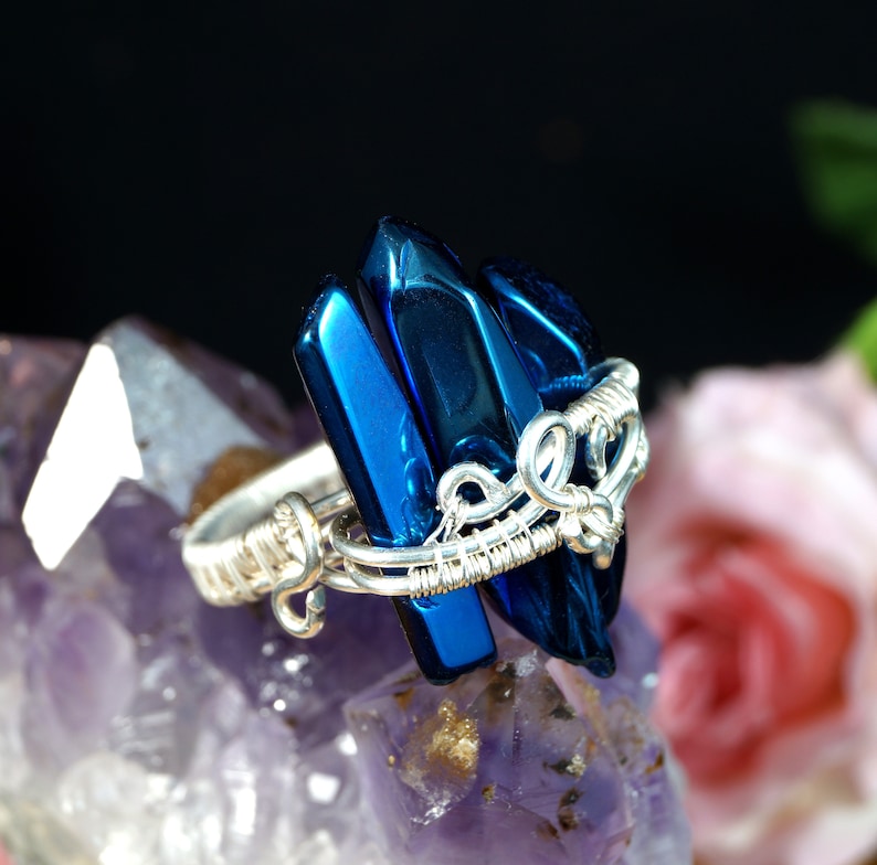 gift for her Sterling Silver ring with Titanium Quartz unique artisan handcrafted jewelry gift for mom perfect present gift for him