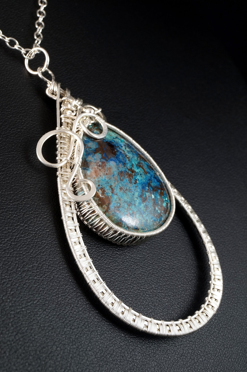 wire wrapped artisan handcrafted jewelry for women Sterling Silver pendant with natural Azurite gift for her gift for mom perfect present