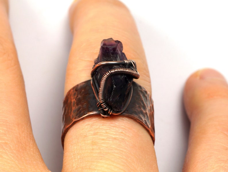 Patinated copper ring with Amethyst gift for her gift for mom perfect present unique artisan handcrafted jewelry wire wrapped gift for him