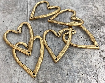 Hammered Heart Artisan Connector Pendant, Antiqued Gold Charm, GL-6089