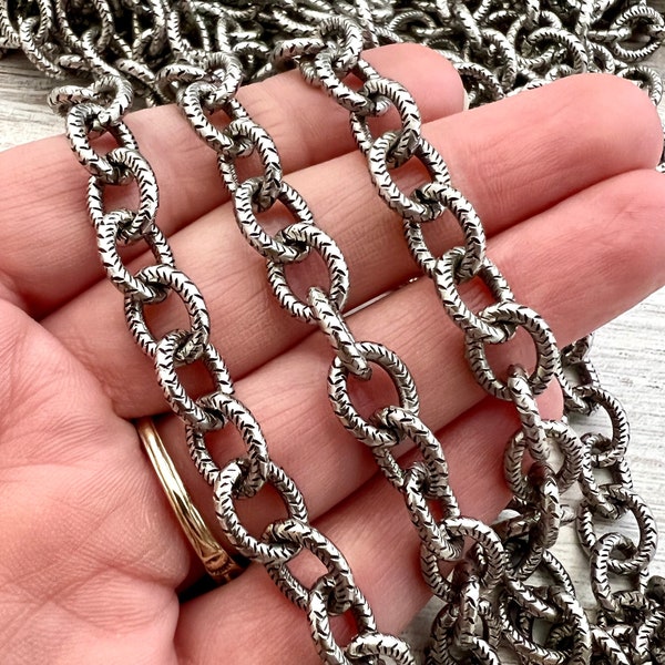 Large Silver Chain with Design, Thick Antiqued Silver Chain, Chain by the Foot, Carson's Cove Jewelry Supplies, PW-2007