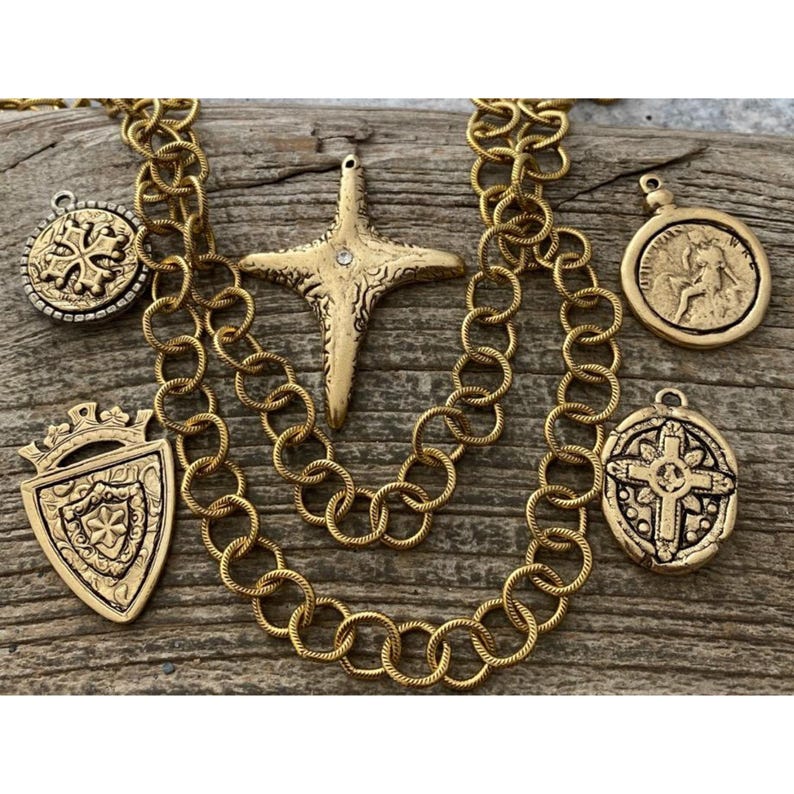 Large Textured Etched Chain, Circle Cable Bulk Chain By Foot, Antiqued Gold Necklace Bracelet Jewelry Making GL-2019 image 5