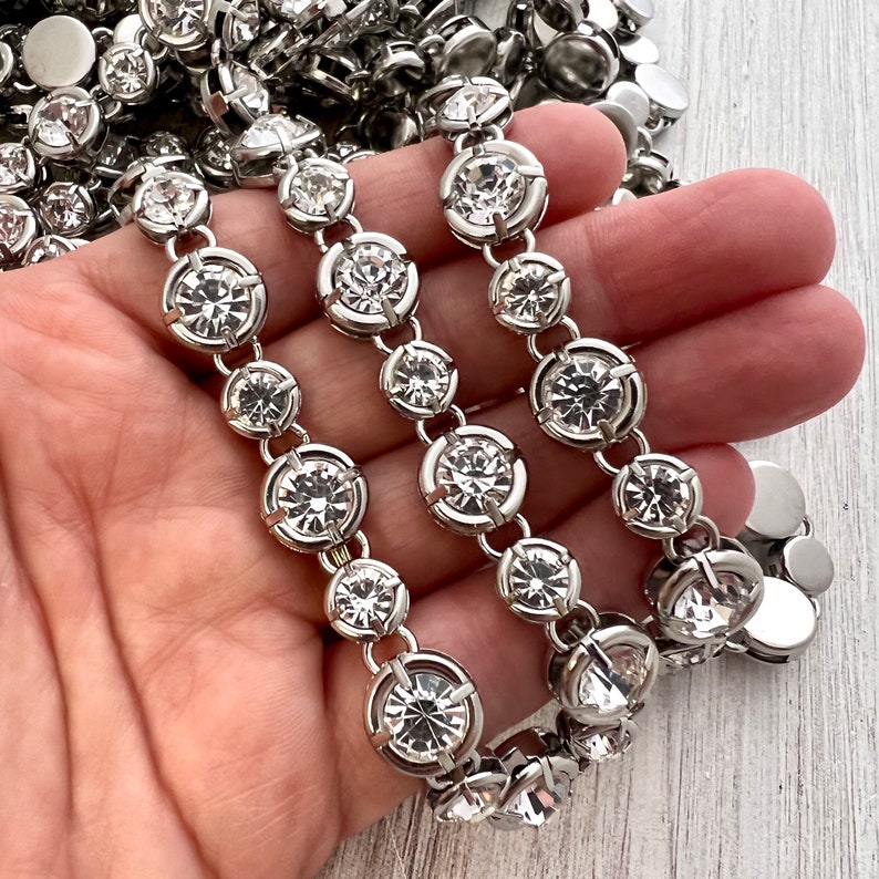 Large, Chunky Silver Crystal Rhinestone Chain Chain by the Foot, Jewelry Supplies, PW-2048 image 5