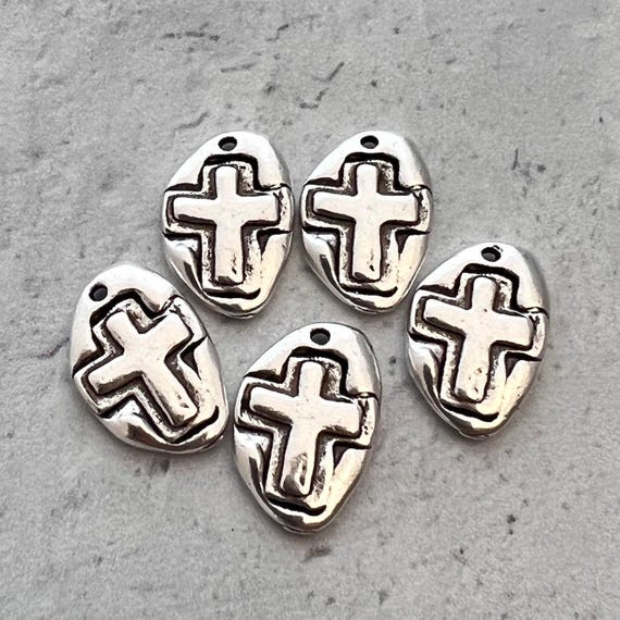 2 Hammered Small Cross Charm, Silver Artisan Cross, Religious, Spiritual Jewelry Making, SL-6226