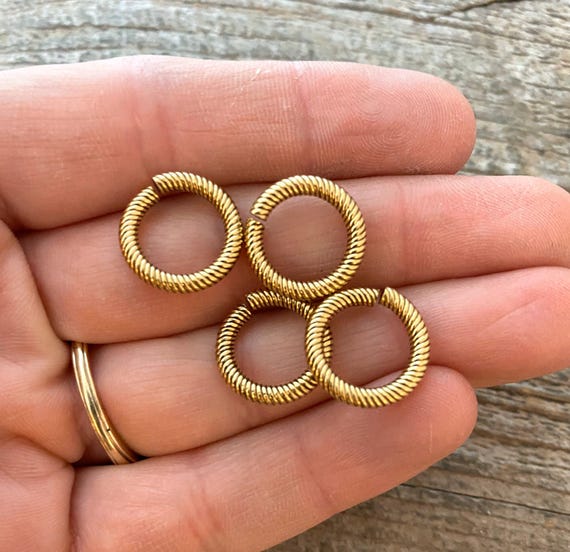 14mm Extra Large Gold Jump Rings, Thick Textured Antiqued Gold Connectors, Brass Links, 4 Rings Jewelry Supply GL-6391