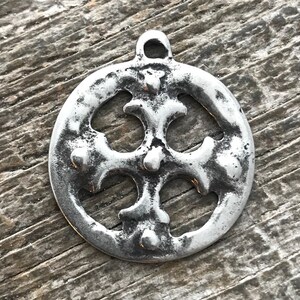 Ancient Circle Cross Charm, Cross Coin Token, Silver Religious Cross, Antiqued Silver Charm, Christian Jewelry Making Supplies, PW-6055 image 3