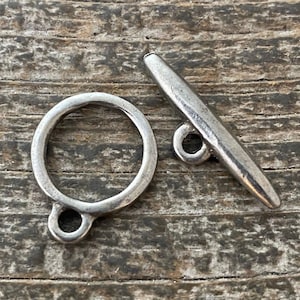 Smooth Toggle Clasp, Antiqued Silver Closure, Artisan Necklace Bracelet Components Findings, PW-6110