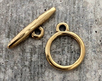 Smooth Toggle Clasp, Antiqued Gold Closure, Artisan Necklace Bracelet Components Findings, GL-6110