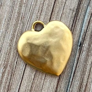 Gold Medium Heart Pendant, Vintage Smooth Puffy Heart Charm, Jewelry Making, GL-6267