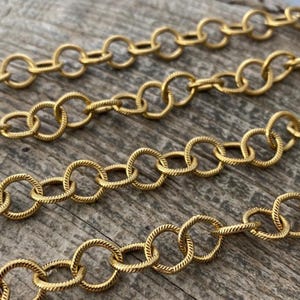 Large Textured Etched Chain, Circle Cable Bulk Chain By Foot, Antiqued Gold Necklace Bracelet Jewelry Making GL-2019 image 3