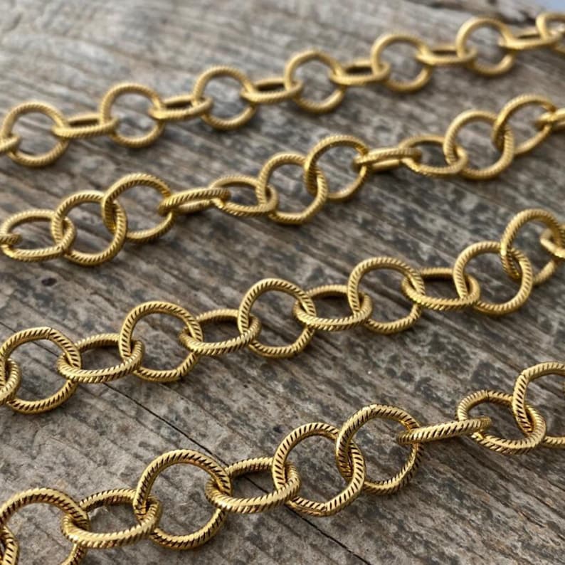 Large Textured Etched Chain, Circle Cable Bulk Chain By Foot, Antiqued Gold Necklace Bracelet Jewelry Making GL-2019 image 3