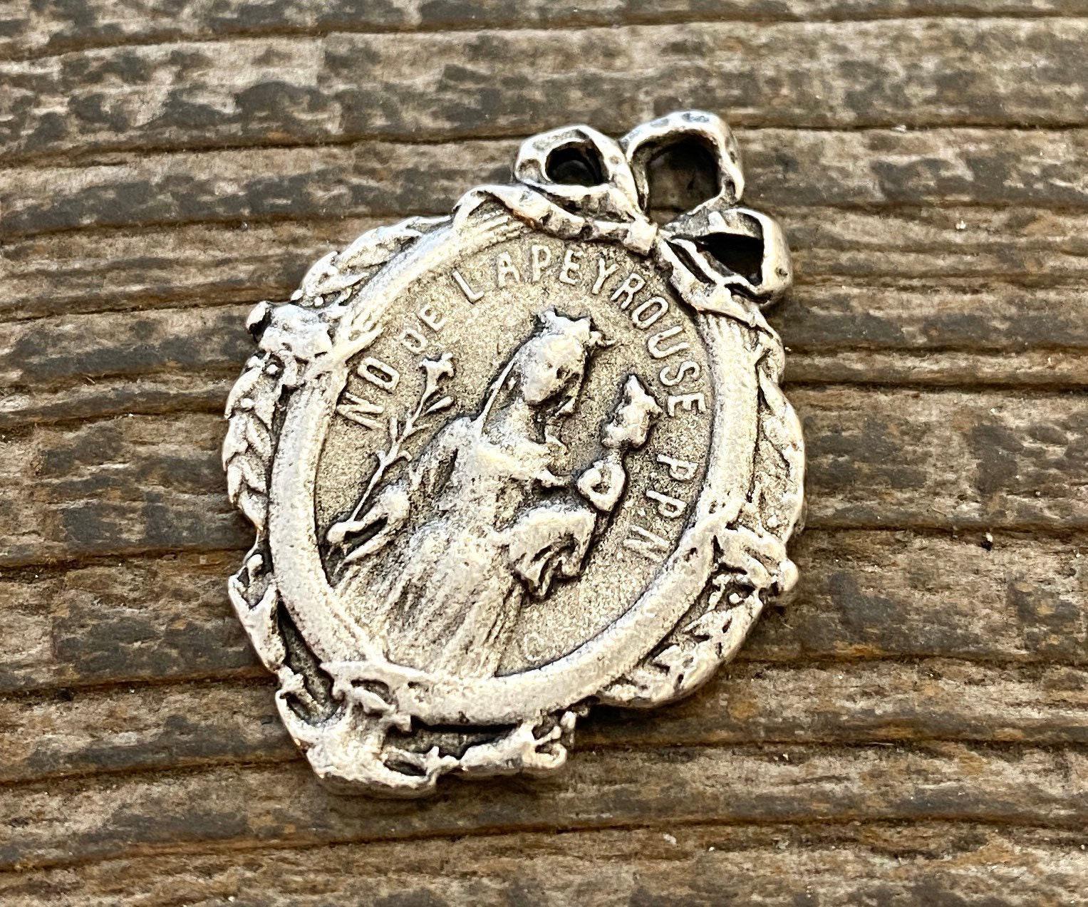 French Mary Medal With Bow, Notre Dame of Lapeyrouse, Silver Religious ...