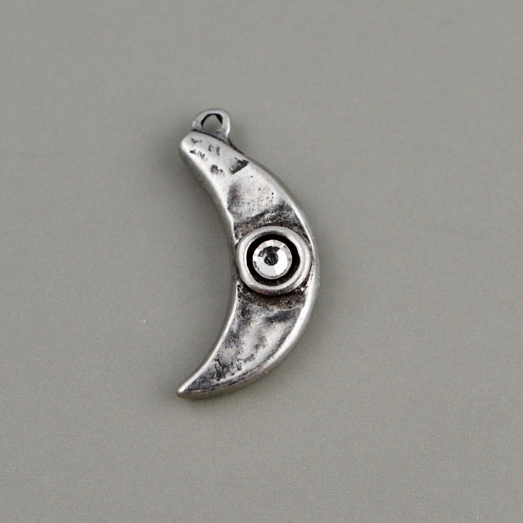 Crescent Moon様 Small Textured Crescent Moon Crystal Rhinestone Pendant, Silver