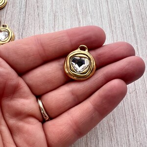 Heart Crystal Rhinestone Charm, Antiqued Gold Artisan Pendant for Jewelry, GL-6430 image 4