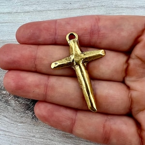 Rugged Hammered Cross Pendant, Gold Cross, Charm for Jewelry Making Supplies, GL-6329 image 1