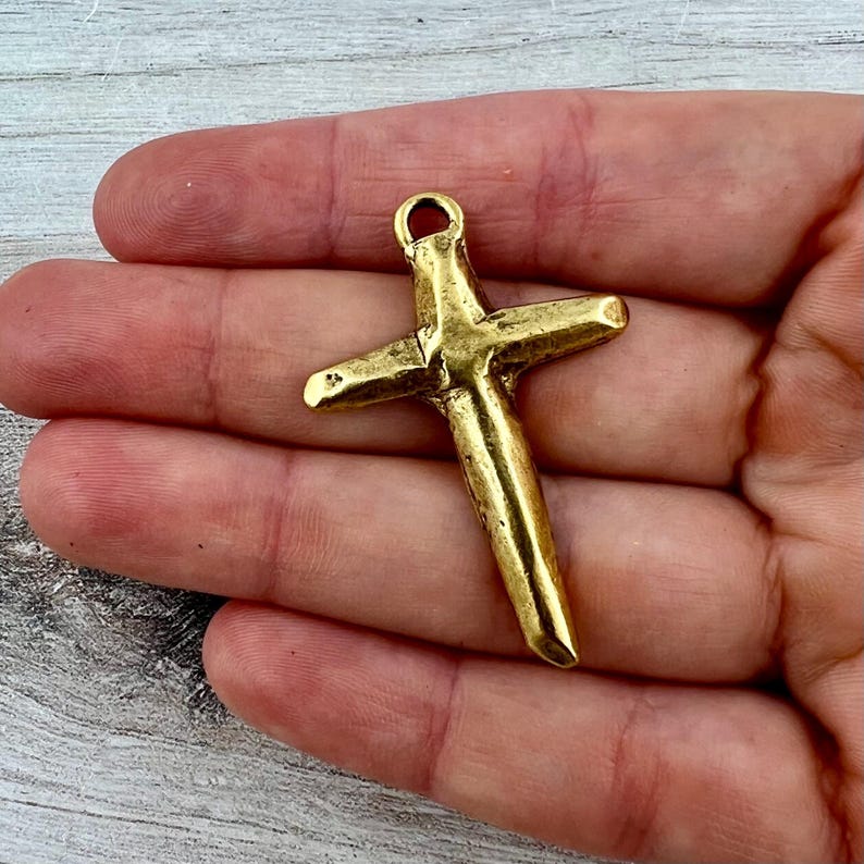 Rugged Hammered Cross Pendant, Gold Cross, Charm for Jewelry Making Supplies, GL-6329 image 1