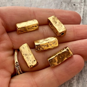 Organic Rectangle Artisan Tube Spacer Bead, Antiqued Gold Finding, Jewelry Components Supplies, GL-6114