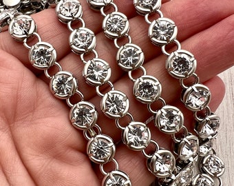 Chunky Medium Sized Silver Crystal Rhinestone Chain Chain by the Foot, Jewelry Supplies, PW-2050