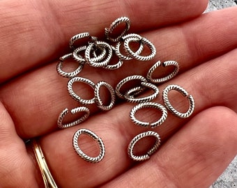 6x8mm Oval Antiqued Silver Jump Rings, Textured Brass Jump Rings, 20 rings, PW-3010