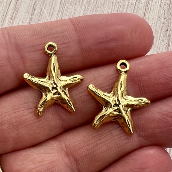 2 Starfish Charm, Simple Antiqued Gold Ocean Star, Carson's Cove, GL-6247