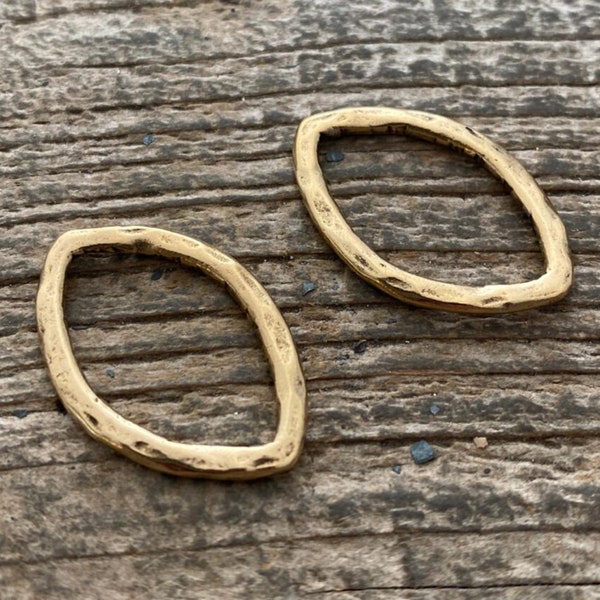 2 Hammered Link, Navette Marquise Connector, Leather Ring Hoop, Antiqued Gold Jewelry Supply, GL-6087