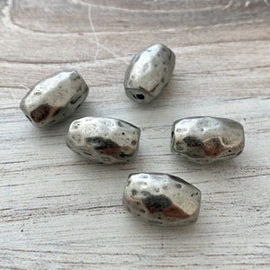 Large Oval Hammered Artisan Barrel PWider Bead, Antiqued Silver Pewter Finding, Jewelry Components Supplies, PW-6174 image 6