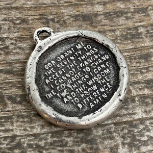 Soldered Serenity Prayer Coin, Pocket Cross Charm, Sobriety Token, Antiqued Silver Religious Christian Men's Jewelry, PW-6090 image 4