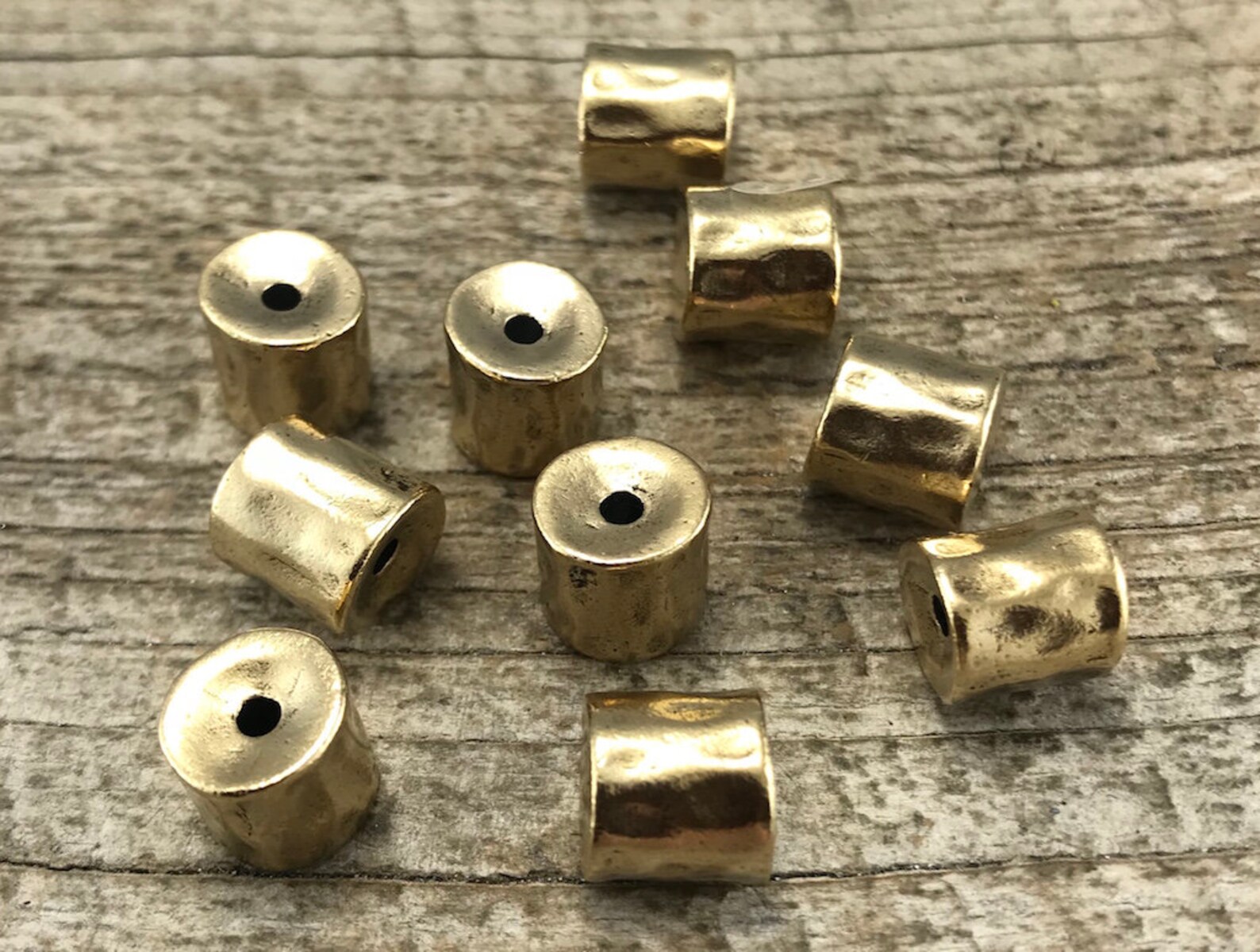 2 Gold Beads Tube Bead Leather Bead Slider Bead Leather Etsy
