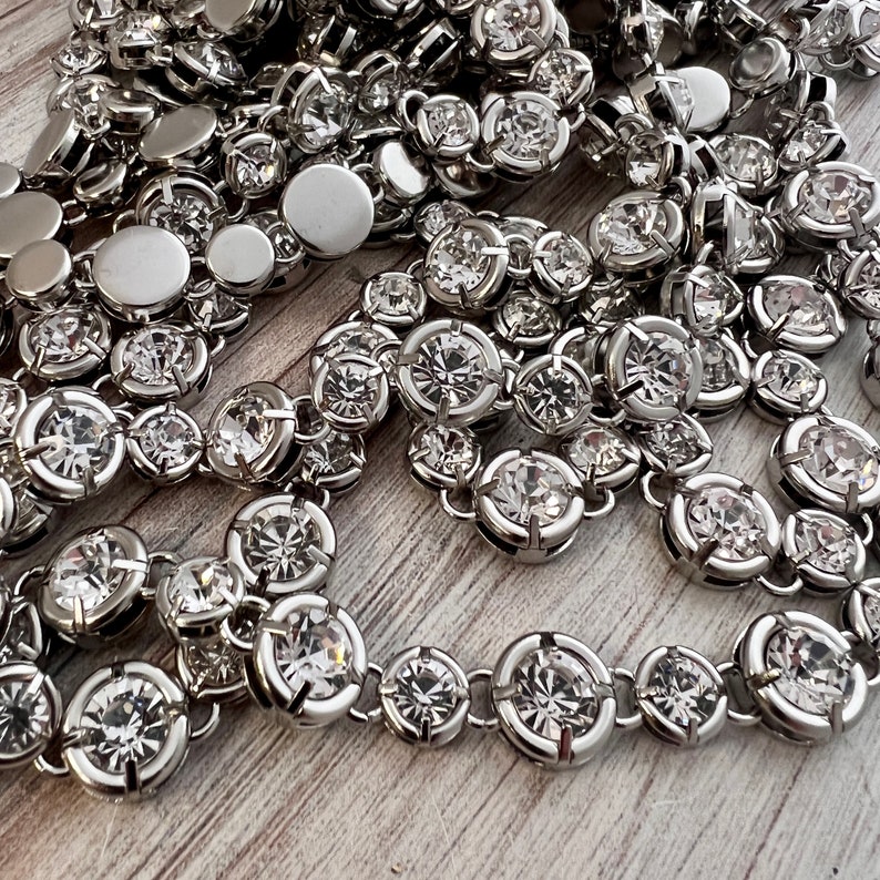 Large, Chunky Silver Crystal Rhinestone Chain Chain by the Foot, Jewelry Supplies, PW-2048 image 7