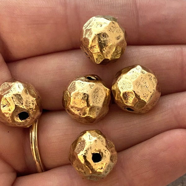 Large Hammered Artisan Ball Bead, Antiqued Gold Finding, Jewelry Components Supplies, GL-6106