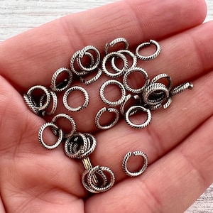 7mm Textured Silver Jump Rings, Brass Round Connector Links, 20 rings, PW-6394
