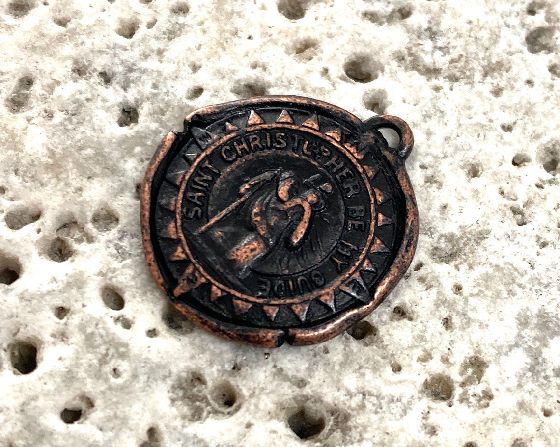 St. Christopher Catholic Medal Rustic Antiqued Black Wax | Etsy