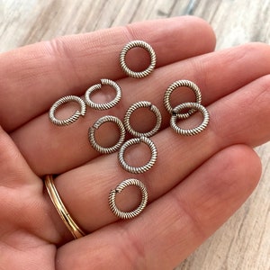 9mm Large Silver Jump Rings, Textured Jump Ring, Brass Jump Rings, 10 rings, PW-3007