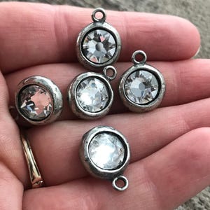 Swarovski Crystal Clear Charm, Antiqued Silver Pendant,  Jewelry Making Artisan Findings, Carsons Cove, PW-6401