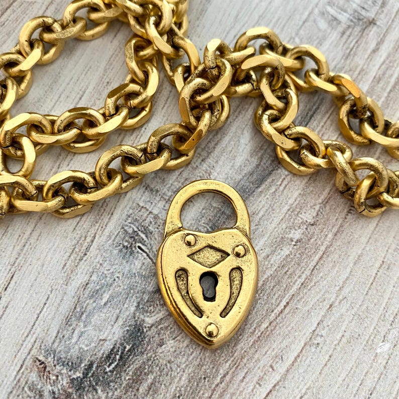 Heart Lock Charm, Rustic Brown Lock Pendant, Artisan Jewelry Supplies, Carson's Cove, BR-6184 image 5