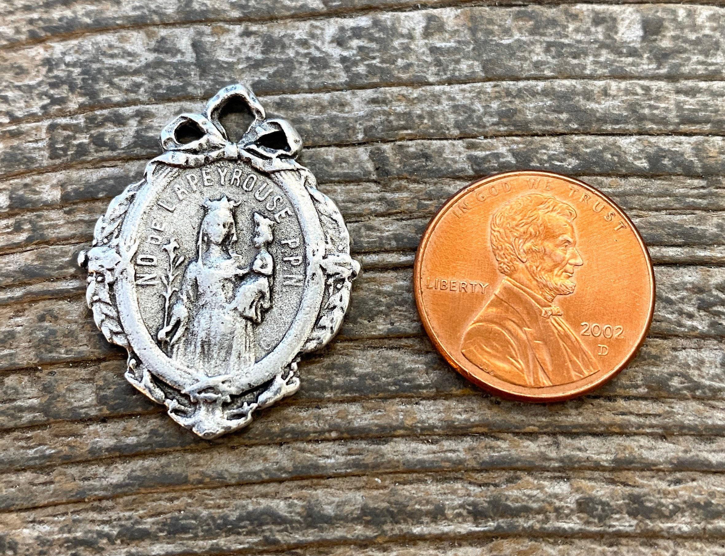French Mary Medal With Bow, Notre Dame of Lapeyrouse, Silver Religious ...