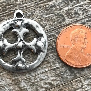 Ancient Circle Cross Charm, Cross Coin Token, Silver Religious Cross, Antiqued Silver Charm, Christian Jewelry Making Supplies, PW-6055 image 7